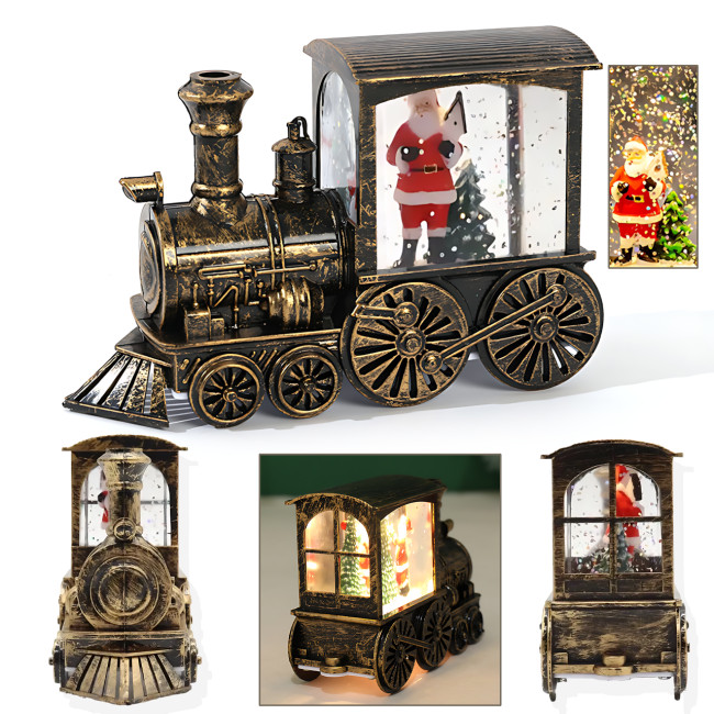 Праздничный ночник-сувенир «Рождественский Поезд» AT-D15S, с LED-подсветкой, эффектом снегопада, фигурками внутри, на батарейках