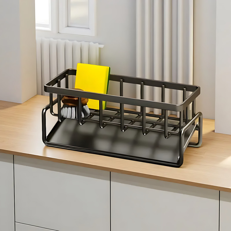 Металлический органайзер SKLM-8 для раковины, из нержавеющей стали, с держателем,  230×90×110 мм, черный фото - 5