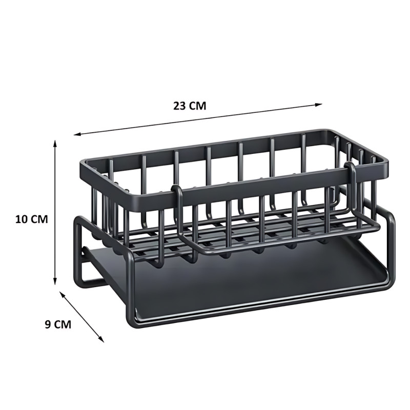 Металлический органайзер SKLM-8 для раковины, из нержавеющей стали, с держателем,  230×90×110 мм, черный фото - 10