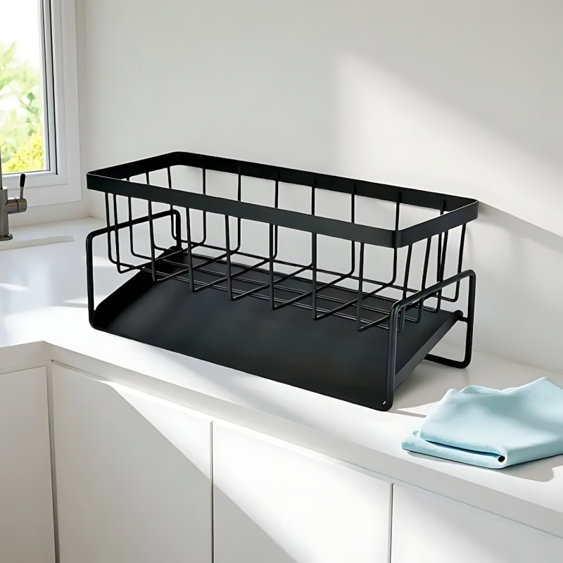 Металлический органайзер SKLM-8 для раковины, из нержавеющей стали, с держателем,  230×90×110 мм, черный фото - 2