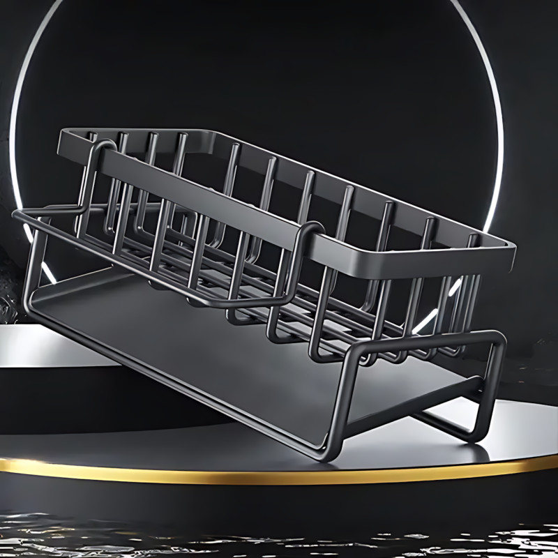 Металлический органайзер SKLM-8 для раковины, из нержавеющей стали, с держателем,  230×90×110 мм, черный фото - 9