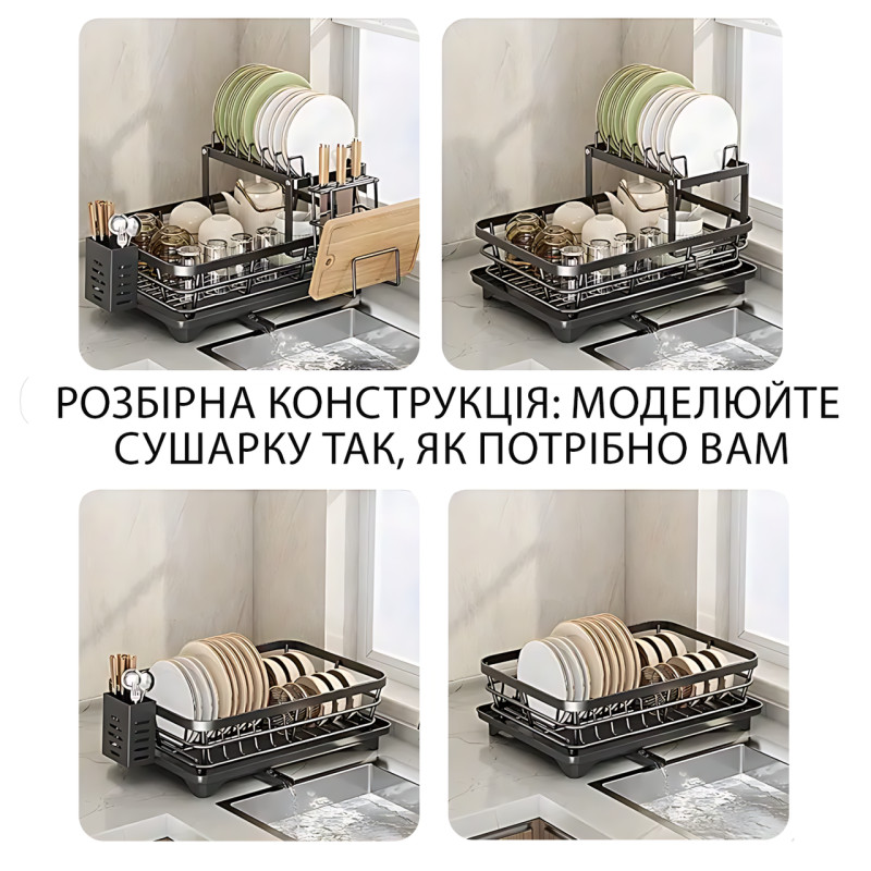 Многоуровневая кухонная сушилка-органайзер AND-102-30-10PCS, стеллаж для посуды с дренажем, 2 яруса, вращение фото - 5