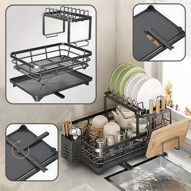 Многоуровневая кухонная сушилка-органайзер AND-102-30-10PCS, стеллаж для посуды с дренажем, 2 яруса, вращение