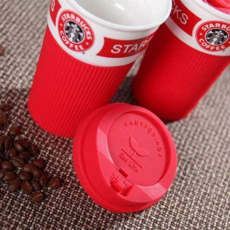 Термокружка Starbucks Старбакс 350 мл керамическая с резиновым чехлом фото - 0
