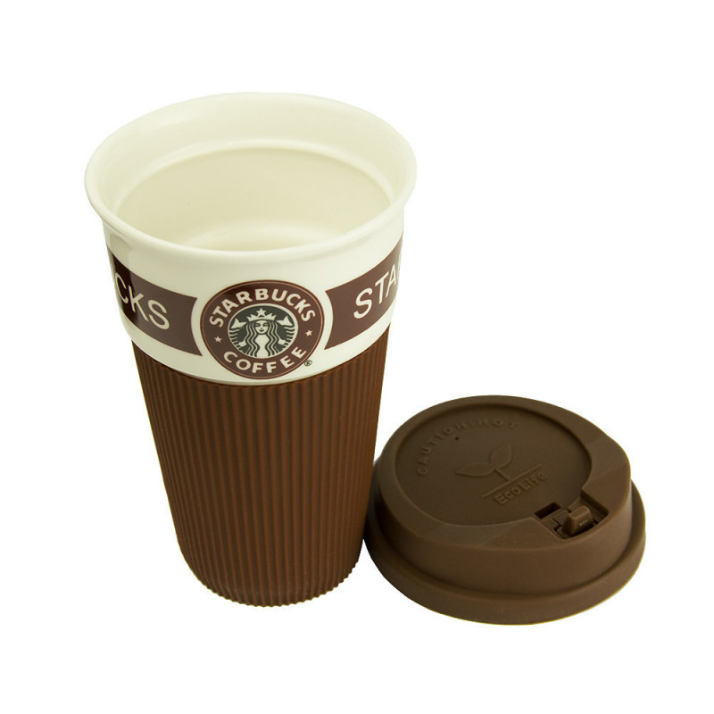 Термокружка Starbucks Старбакс 350 мл керамическая с резиновым чехлом фото - 4