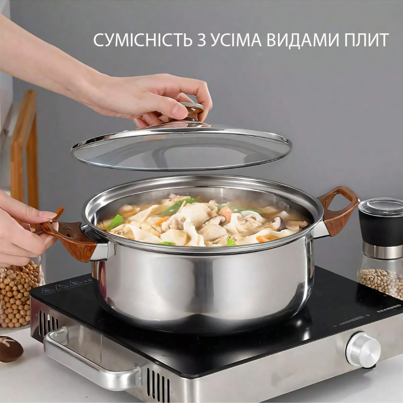Набор посуды GRANT GR 7525, комплект кухонной посуды из нержавеющей стали, 12 предметов, для всех плит, 2-4 л фото - 2