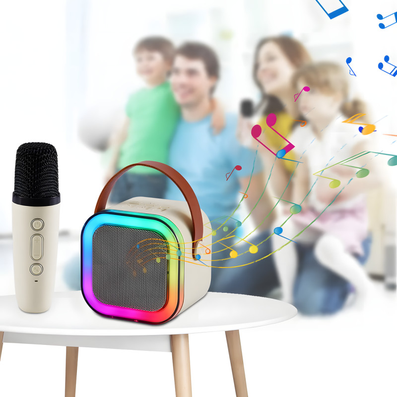 Портативная беспроводная колонка, караоке K12 с LED подсветкой и двумя микрофонами фото - 6