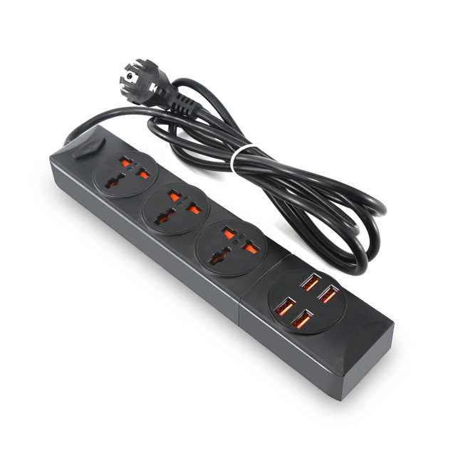 Мережевий фільтр-подовжувач BKL01-3 на 3 вилки, 4 USB, 2500 Вт, EU