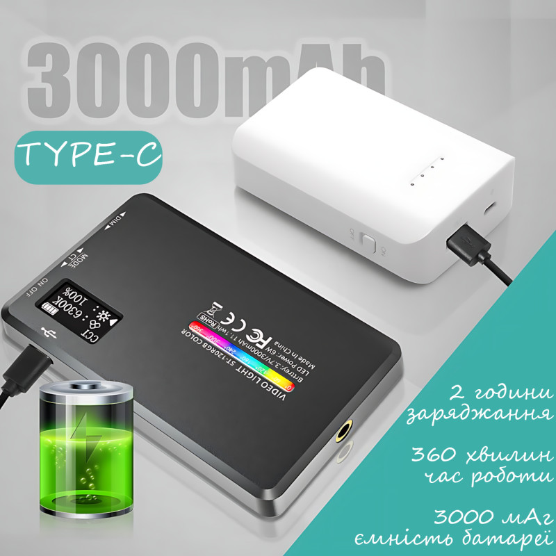 Світло блогера AND 5265 на прищіпці, RGB, 20 ефектів, 3000 мА·год, Type-C, 120 LED, CRI95+, відеосвіт для селфі фото - 4