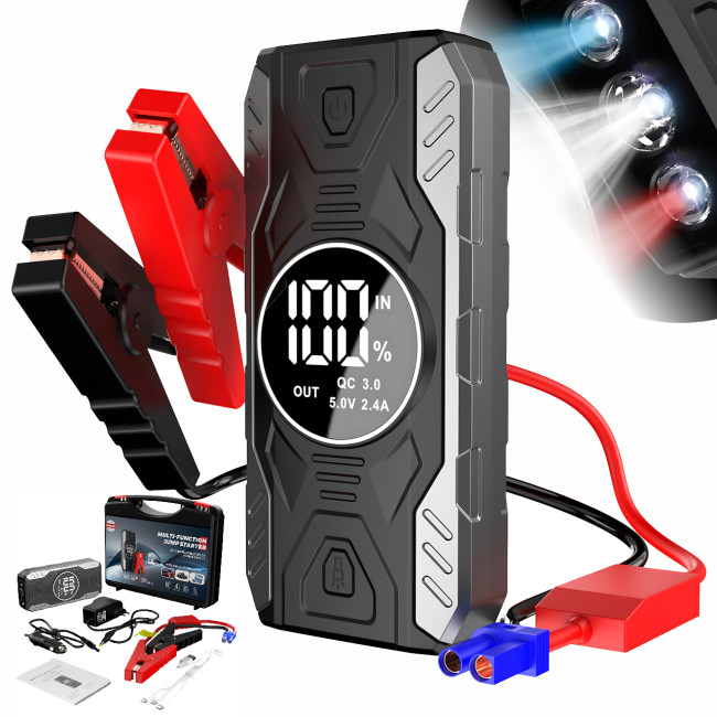 Пускозарядний пристрій JUMPSTARTER QY19 — 11 900 мА·год, з ліхтарем і цифровим дисплеєм