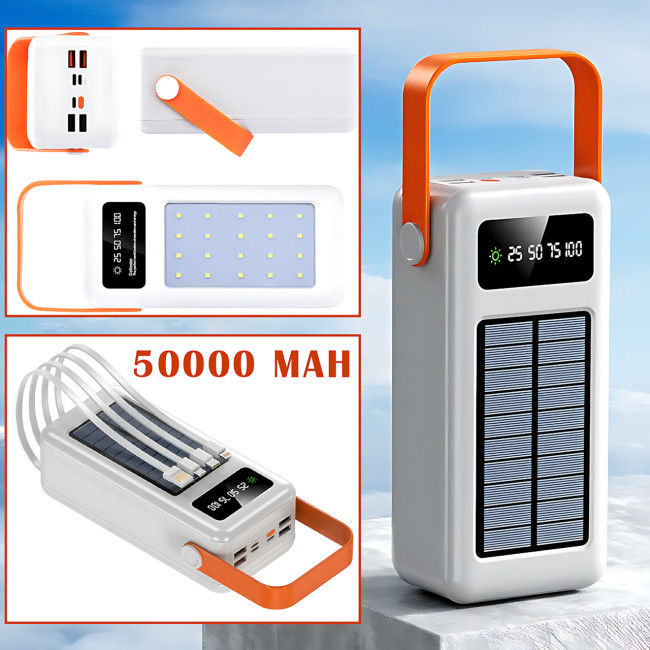Повербанк AND YM-635CX на солнечной батарее 50000 mAh с USB и встроенными кабелями