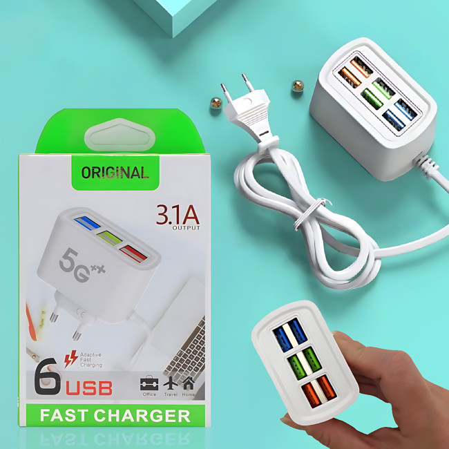 Зарядний пристрій USB на 6 портів, ORIGINAL, максимальний струм на виході 3.1 А, з підтримкою швидкого заряджання