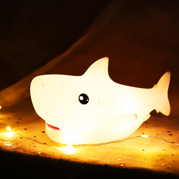 Безопасный детский силиконовый ночник игрушка милая акула RGB+ тёплый белый