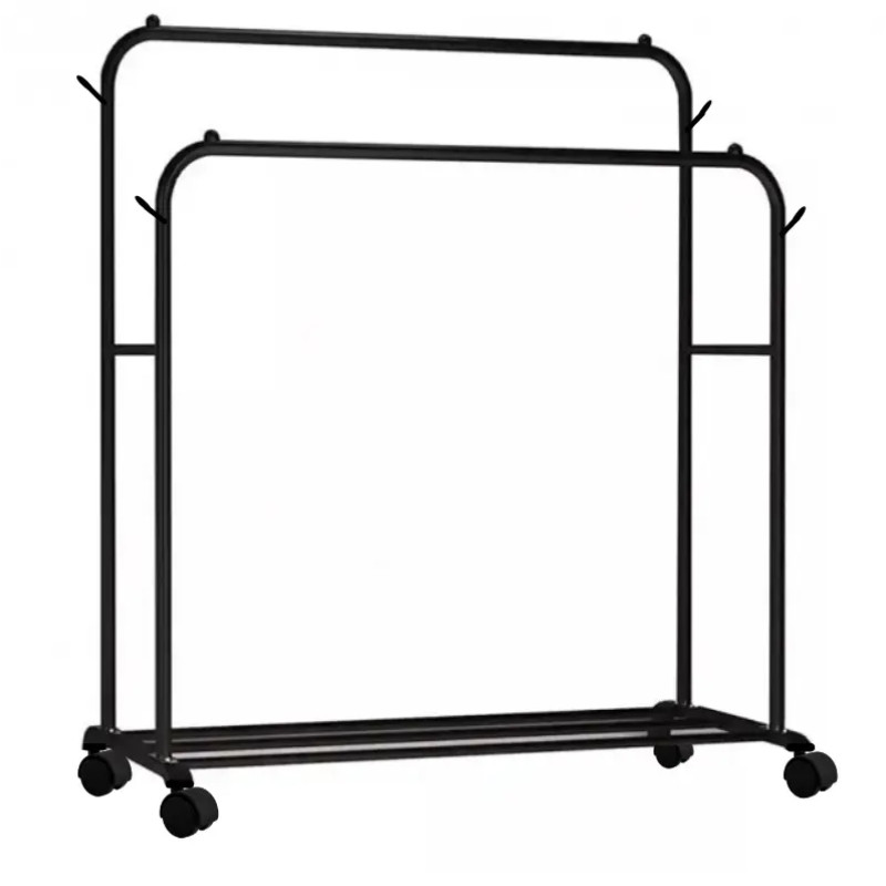 Двойная стойка на колесах - вешалка для одежды Double floor Hanger с полкой для обуви. 143х96х42 см фото - 2