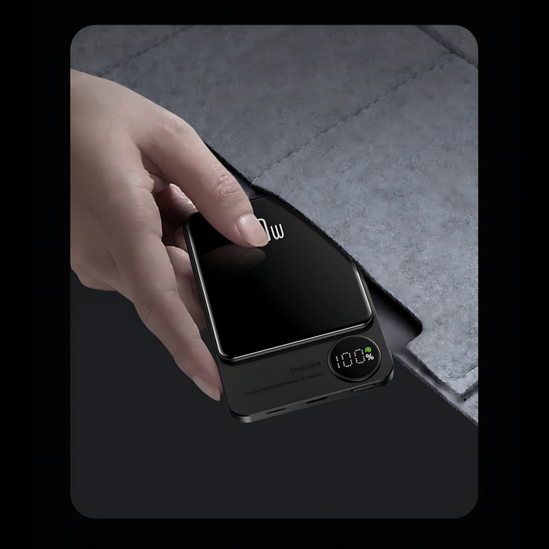 Power Bank Q9 MagSafe 5000 mAh 20 W з бездротовою зарядкою Qi 15W, PD Type-C, дисплей, ультратонкий 12 мм, магнітний павербанк Зел фото - 9