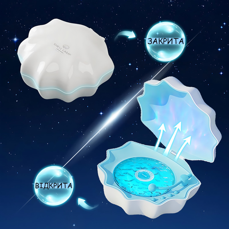 Ночник-проектор северного сияния Z6 &laquo;Ракушка&raquo; с эффектом океанских волн, Bluetooth-колонка, RGB-подсветка, 1000 мАч фото - 5