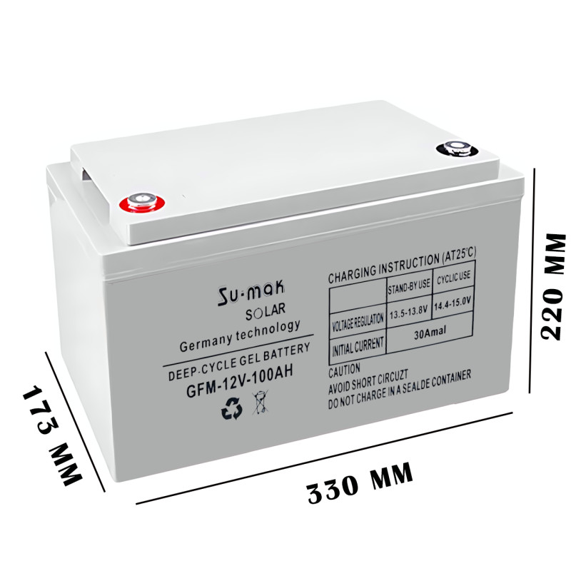 Аккумулятор гелевый SU-MAK GEL Battery 100 Ah 12 V, официальный тяговый акб, для solar панелей GFM100 фото - 6