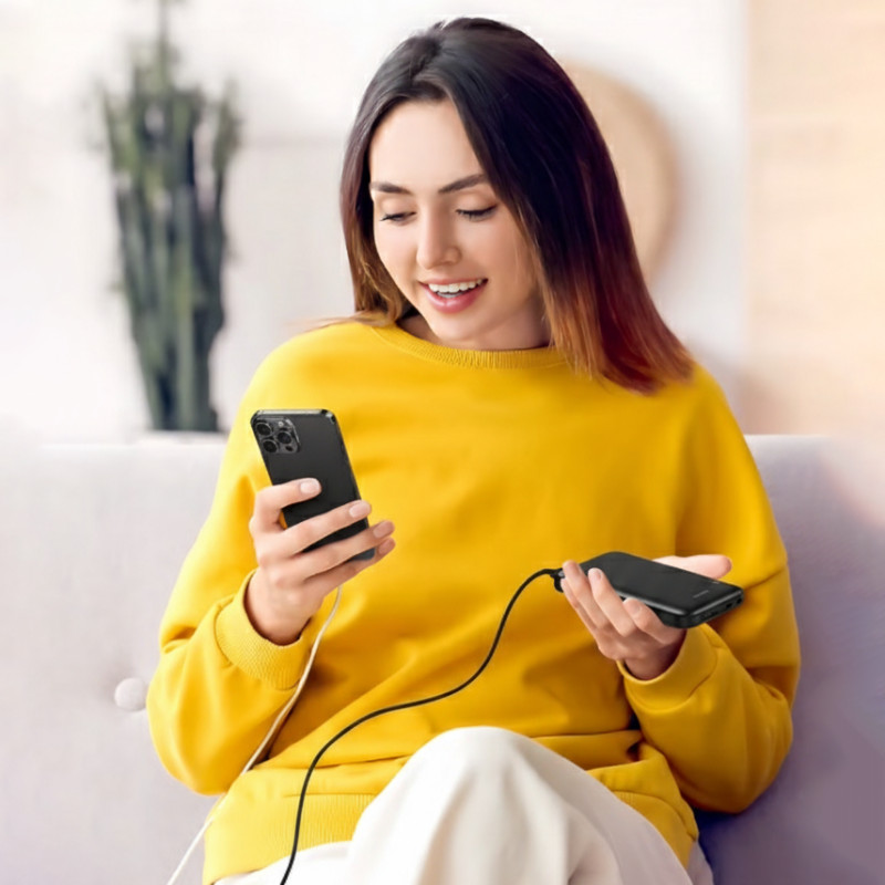 Повербанк AWEI P20K 10000 mAh 2.4 A, портативний акумулятор із 2 × USB, Type-C, LED-індикатор, чорний фото - 10