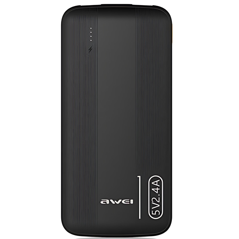 Повербанк AWEI P20K 10000 mAh 2.4 A, портативний акумулятор із 2 × USB, Type-C, LED-індикатор, чорний фото - 3