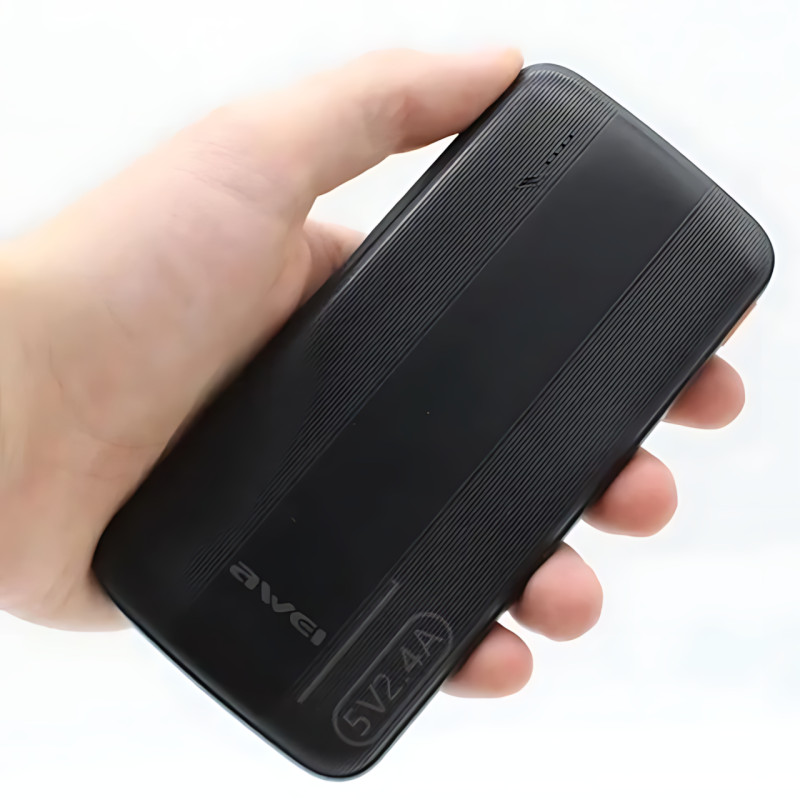 Повербанк AWEI P20K 10000 mAh 2.4 A, портативний акумулятор із 2 × USB, Type-C, LED-індикатор, чорний фото - 9