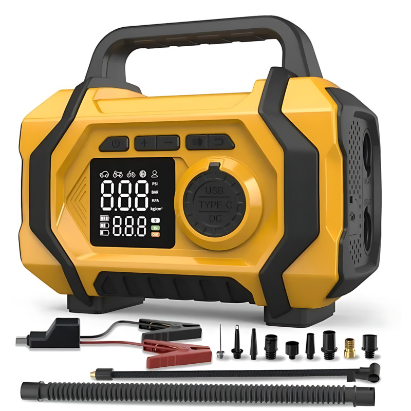 Портативний компресор-насос ATJ-201, 150 PSI, 25000 мА·год, Type-C 5V/1A, бездротовий мінікомпресор 4 в 1 з ліхтариком, USB фото - 4