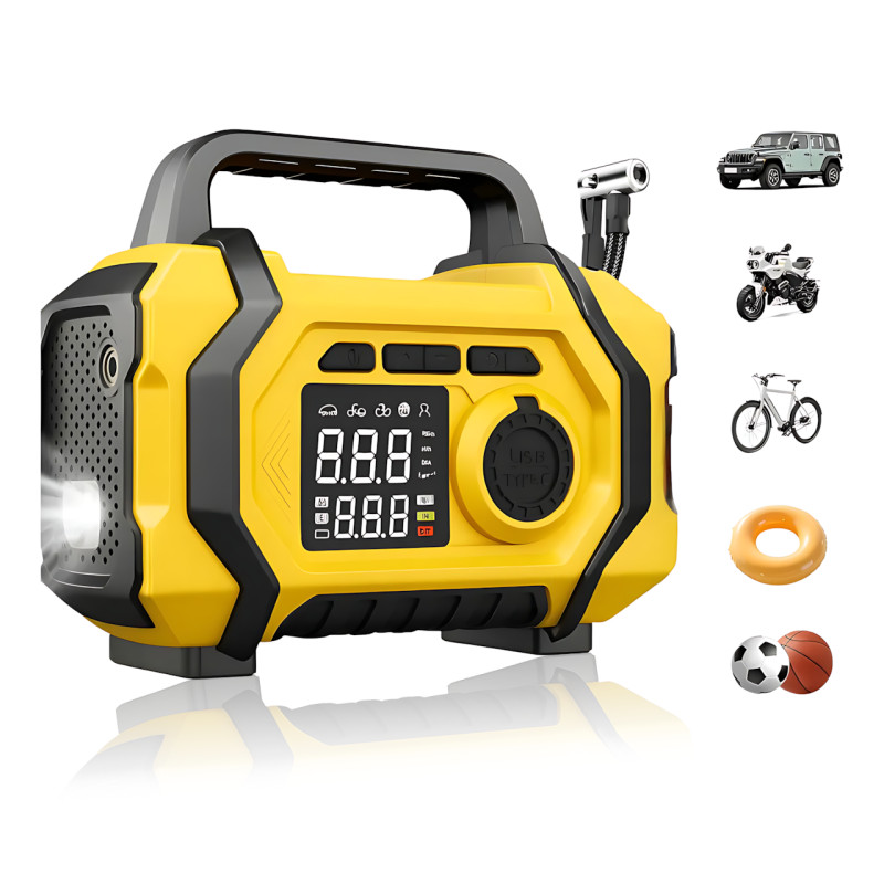 Портативний компресор-насос ATJ-201, 150 PSI, 25000 мА·год, Type-C 5V/1A, бездротовий мінікомпресор 4 в 1 з ліхтариком, USB фото - 2