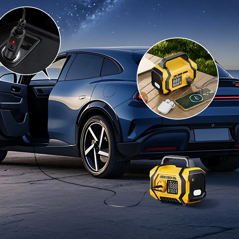 Портативний компресор-насос ATJ-201, 150 PSI, 25000 мА·год, Type-C 5V/1A, бездротовий мінікомпресор 4 в 1 з ліхтариком, USB фото - 27