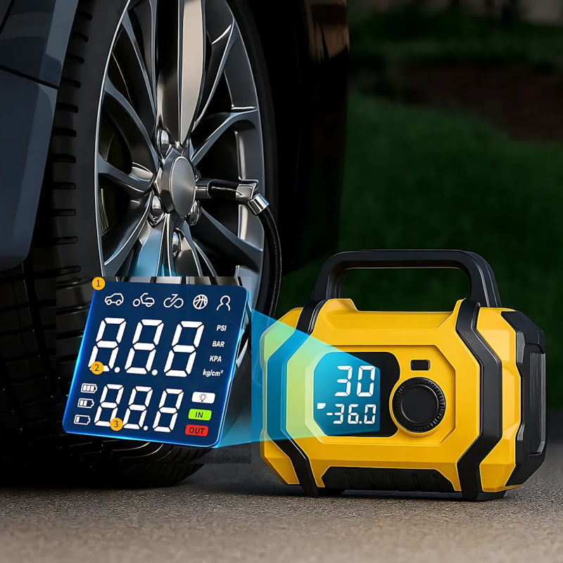 Портативний компресор-насос ATJ-201, 150 PSI, 25000 мА·год, Type-C 5V/1A, бездротовий мінікомпресор 4 в 1 з ліхтариком, USB фото - 13