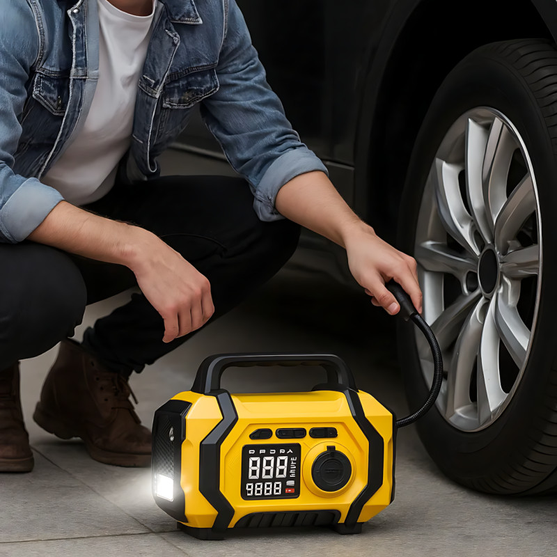 Портативний компресор-насос ATJ-201, 150 PSI, 25000 мА·год, Type-C 5V/1A, бездротовий мінікомпресор 4 в 1 з ліхтариком, USB фото - 34