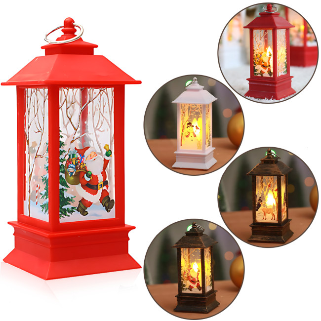Праздничный фонарь-домик с LED подсветкой 802, зимний декор, ночник, игрушка на ёлку, батарейки в комплекте, 13 см, 4 вида Красный