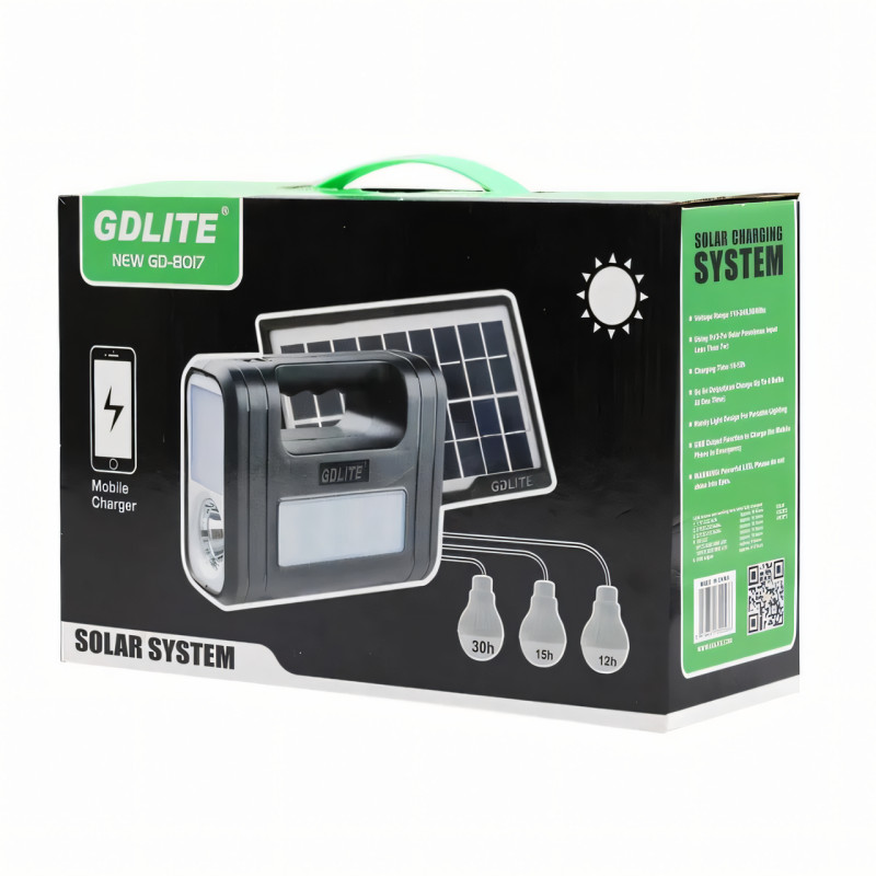 Портативна система освітлення GDPLUS-8017, DC6V3A, Ліхтар + 3 LED-лампи + сонячна панель 4000 mAh фото - 9