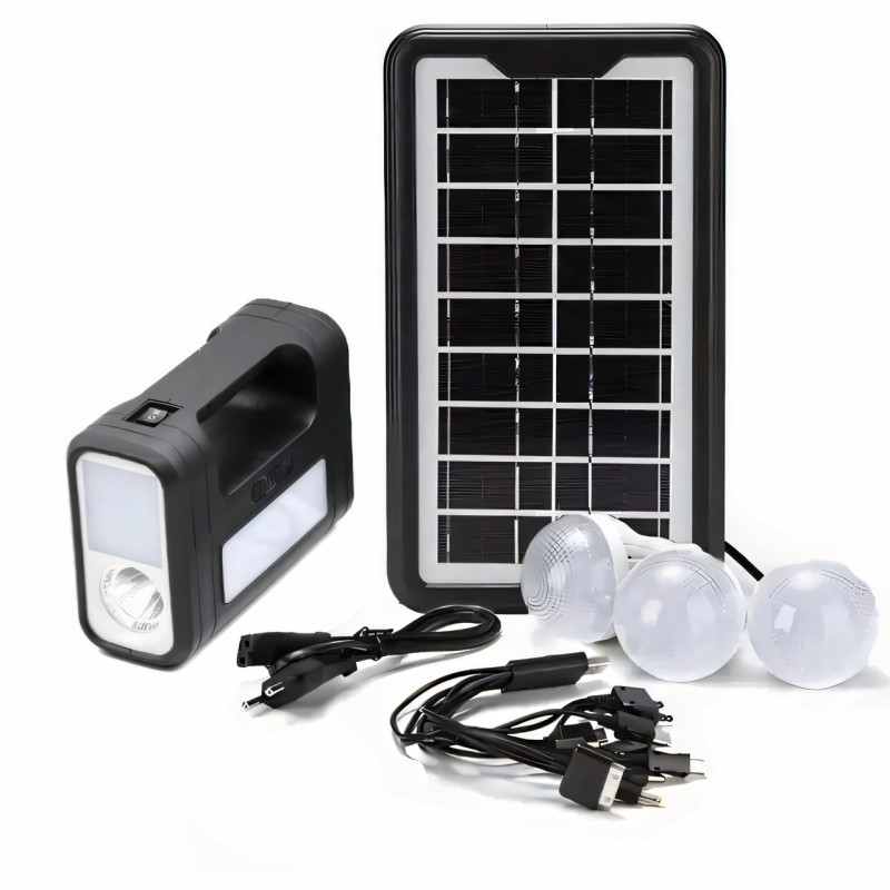 Портативна система освітлення GDPLUS-8017, DC6V3A, Ліхтар + 3 LED-лампи + сонячна панель 4000 mAh фото - 2