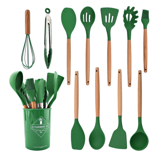 Набір кухонного приладдя Kitchen Set на 12 предметів, з харчового силікону, до 230 градусів Зелений