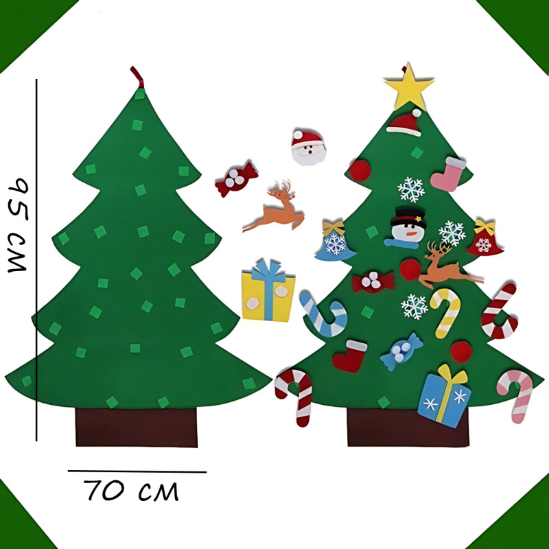 Детская елочка с игрушками Decorative Tree, декоративная настенная елка из фетра + 27 игрушек на липучке фото - 10