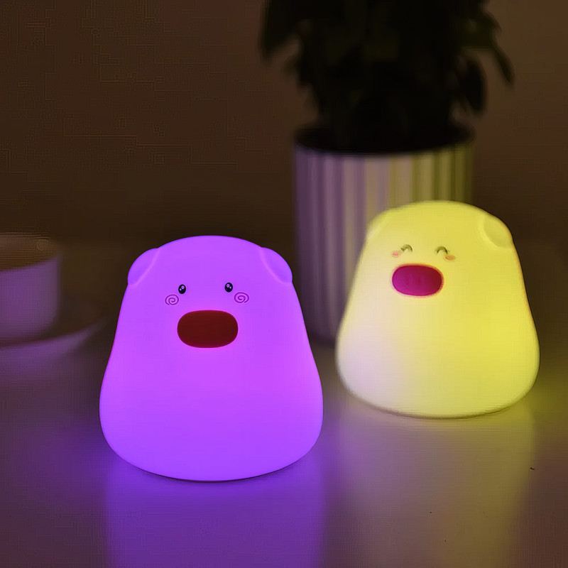 Ночник светильник MiniPig, RGB, 7 режимов цветов, силиконовый, на батарейках фото - 6