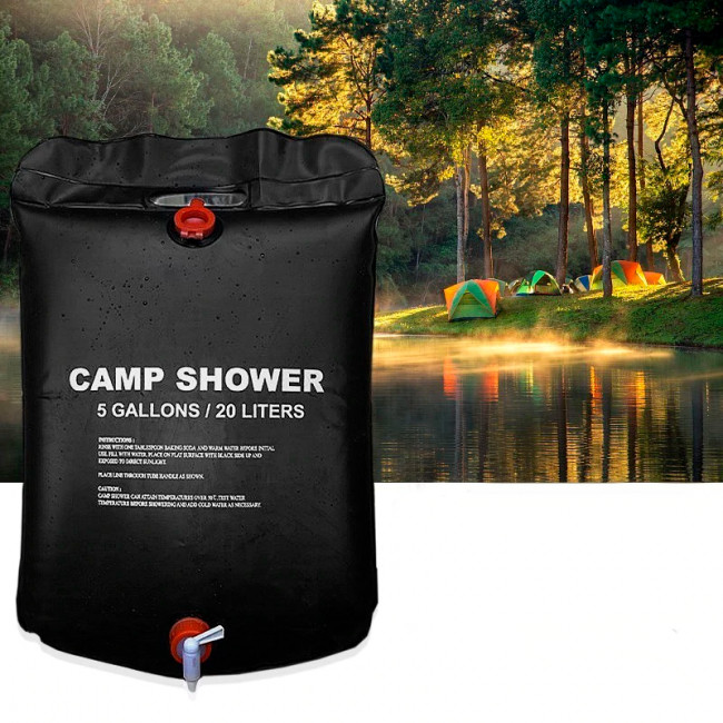Подвесной душ для кемпинга и дачи 20л, Camp Shower, резиновый душ пакет для туризма, черный, с лейкой