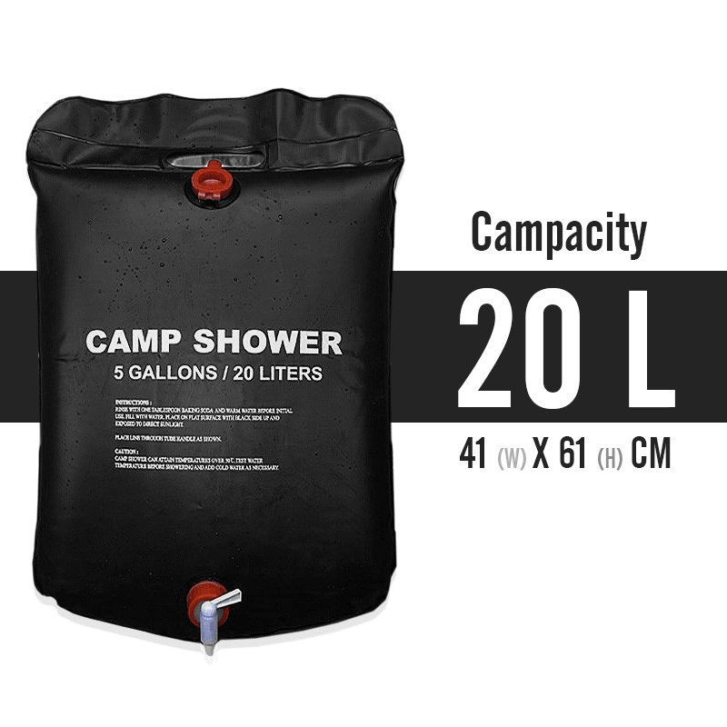Подвесной душ для кемпинга и дачи 20л, Camp Shower, резиновый душ пакет для туризма, черный, с лейкой фото - 0