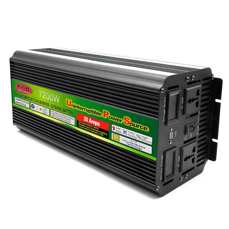 Инвертор-преобразователь напряжения Wimpex UPS, 12В-220В, 7200ВТ, USB3, функция зарядки фото - 4