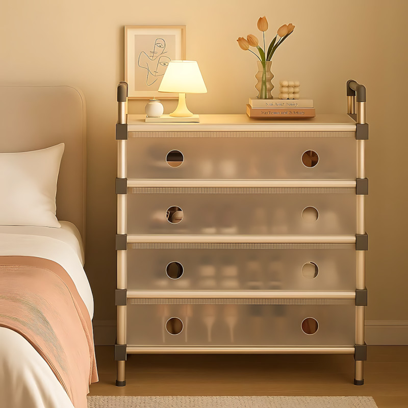 Шкаф-полка для обуви SLXJ 6205T (SKLM-25), разборная, переносная 4-х ярусная обувная полка из пластика и металла, белый фото - 2