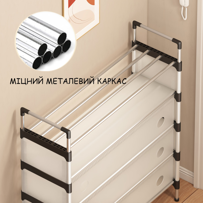Шкаф-полка для обуви SLXJ 6205T (SKLM-25), разборная, переносная 4-х ярусная обувная полка из пластика и металла, белый фото - 8