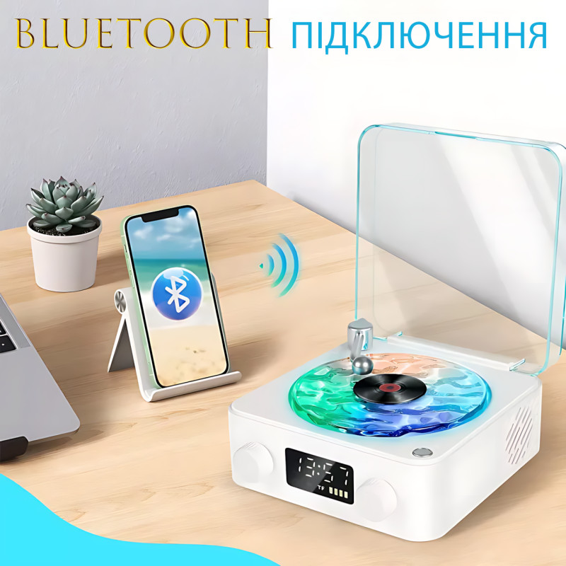 Bluetooth колонка-ночник Vinil Waves (zar88) с эффектом морской глади, генератором белого шума, часами и ретро дизайном + акб фото - 5