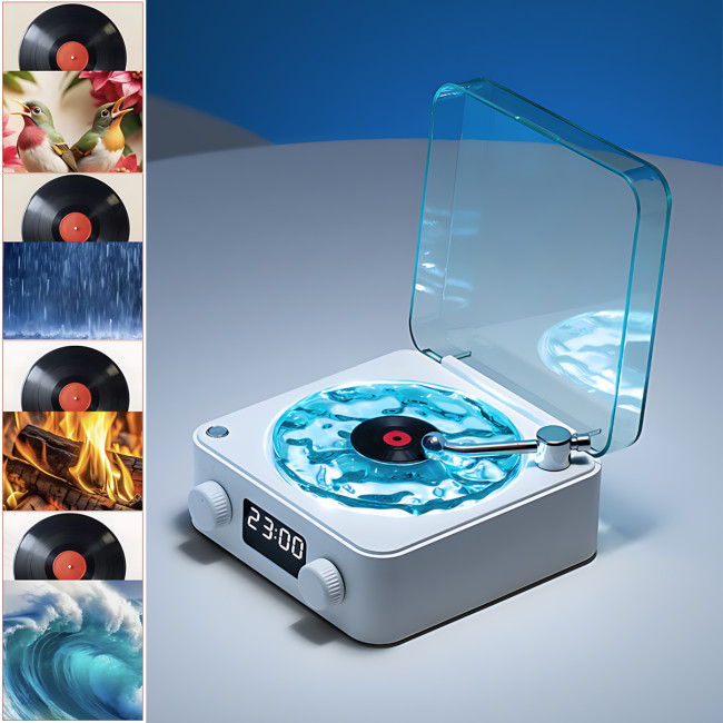 Bluetooth колонка-ночник Vinil Waves (zar88) с эффектом морской глади, генератором белого шума, часами и ретро дизайном + акб