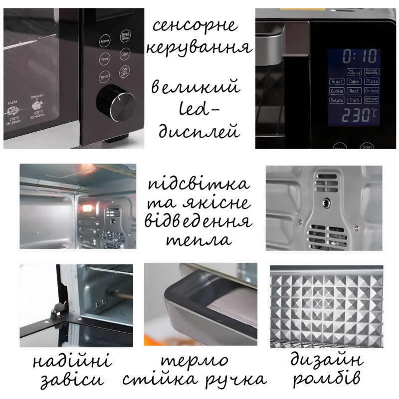 Електрична настільна духовка Sokany SK-10011, 50 л, 1700 Вт, з грилем, конвекцією, роженом і таймером фото - 5