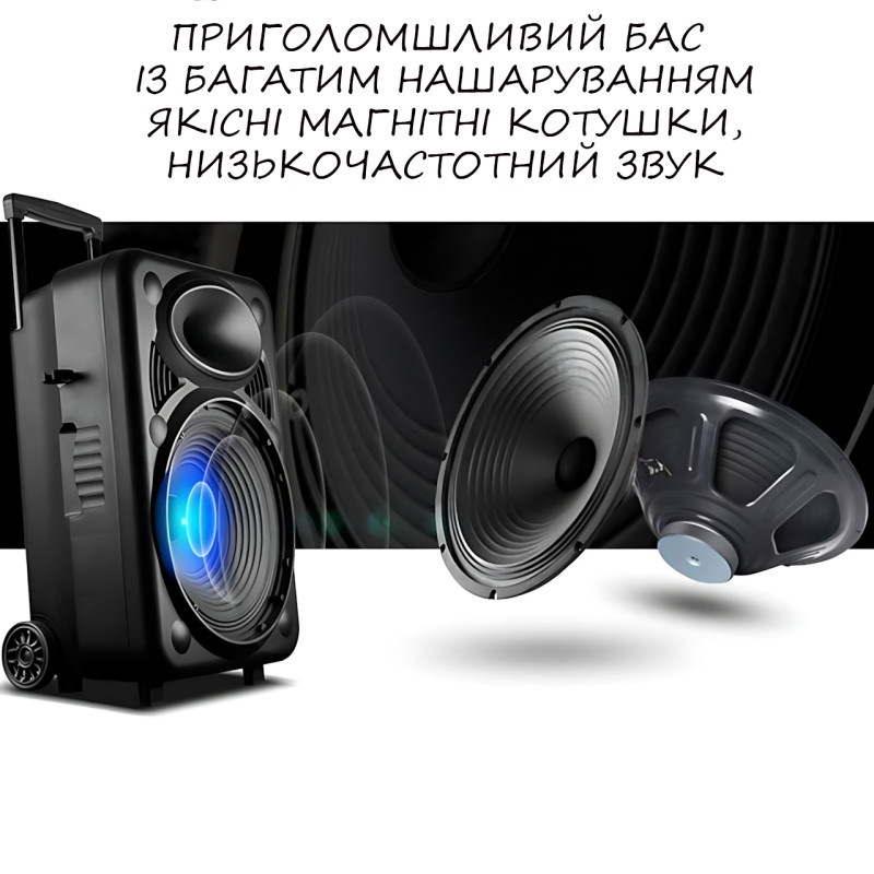 Портативна колонка Su-Kam BT 120D/212D+, 300 Вт, 7500 mAh, Bluetooth, 2 мікрофони, 12v/220v фото - 5