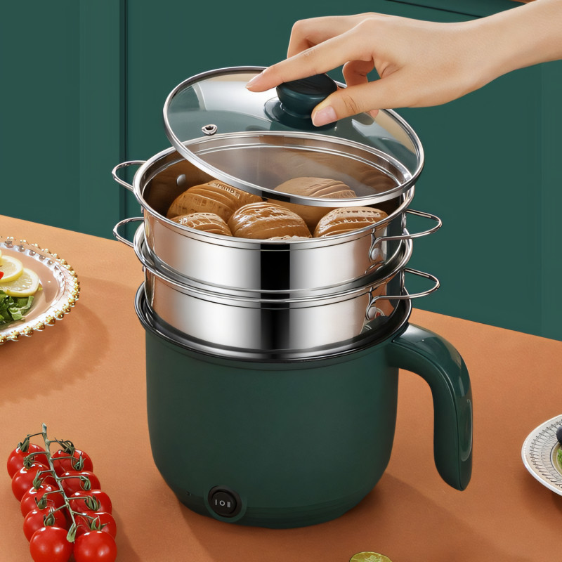 Електрична міні плита Rice Cooker, антипригарна двошарова пароварка-скороварка-масоварка, 1.8 л фото - 3