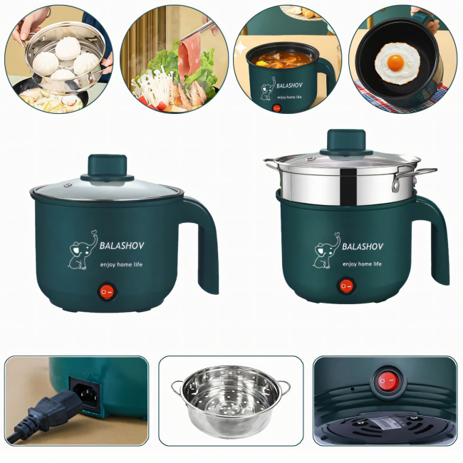 Електрична міні плита Rice Cooker, антипригарна двошарова пароварка-скороварка-масоварка, 1.8 л