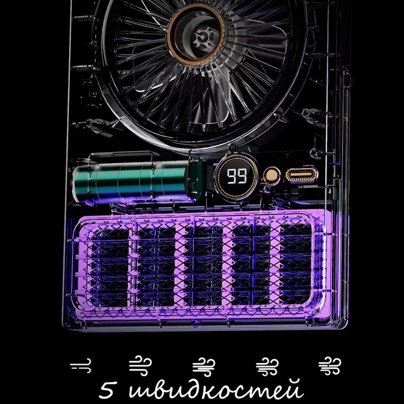 Портативний вентилятор-лампа від комарів Fan AND XL-1414 2-в-1, 6000 мА·год, LED-підсвітка, 5 швидкостей, чорний фото - 3