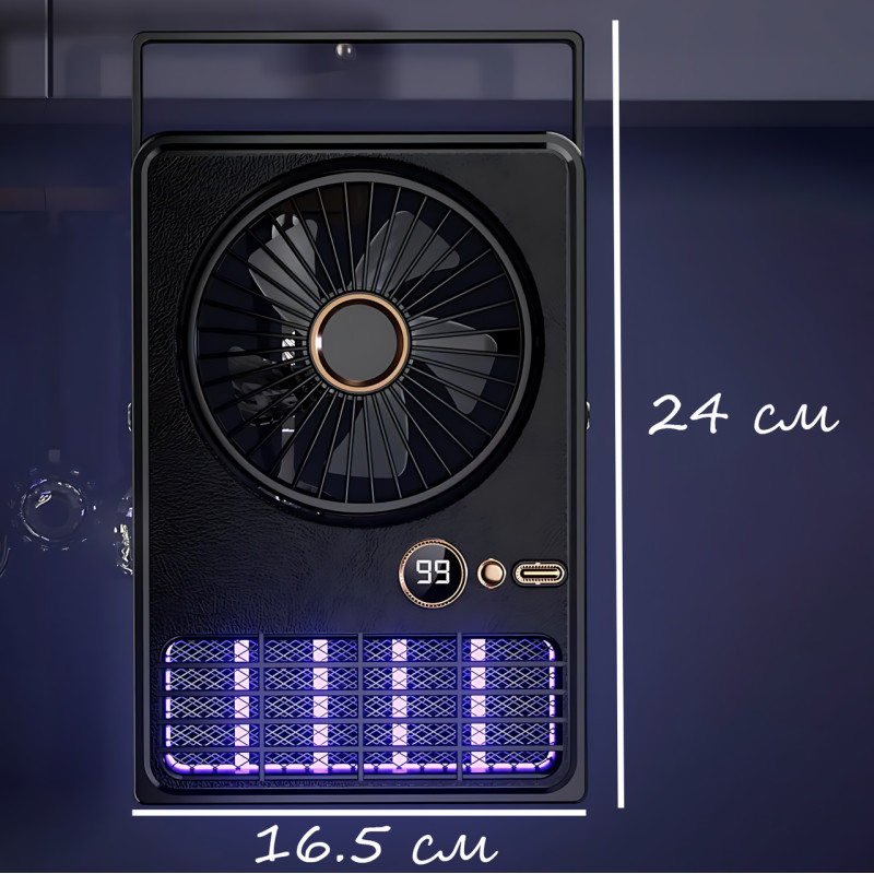 Портативний вентилятор-лампа від комарів Fan AND XL-1414 2-в-1, 6000 мА·год, LED-підсвітка, 5 швидкостей, чорний фото - 9