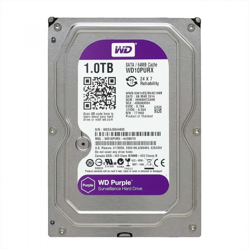 Жесткий диск для видеонаблюдения WD Purple 1TB, 5400 об/мин, SATA 6Gb/s, 64MB, 3.5" фото - 2