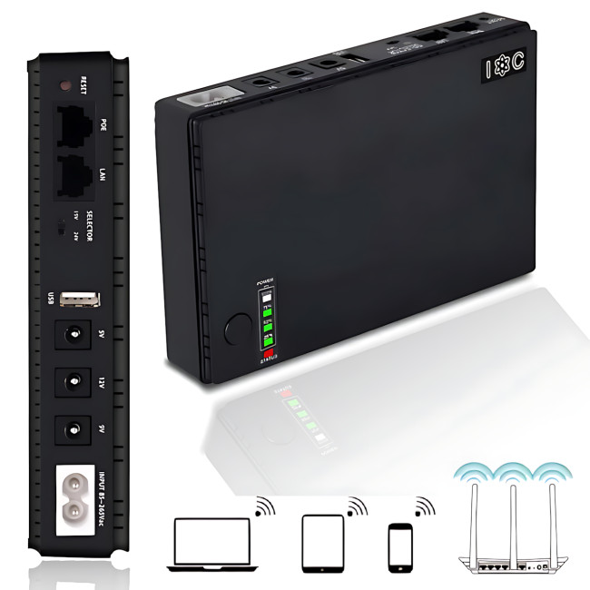 Джерело безперебійного живлення 10400mAh, UPS безперебійник для роутера та медіаконвертера DC1018P 18 Вт 5/9/12В